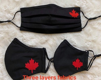 Canada Flag EMBR0IDERED FACEMASKS! Wide 3 Layered High Quality, Washable Face Masks with Nose Wire, Filter Pocket, and Adjustable Elastics!