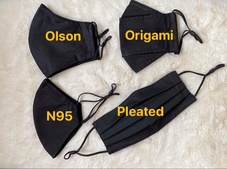 Black three layer cotton,mesh .Nose wire,Pocket filter,Adjustable Elastic