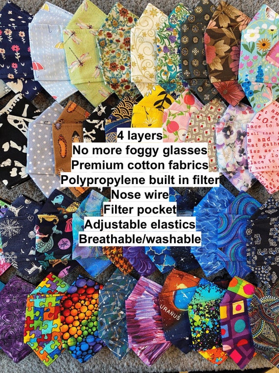 Facemask! 2022 -Collection 37! 4 Layer .No fogging glasses with Nose Wires, Adjustable Sliders, Filter Pockets and Polypropylene Layer.