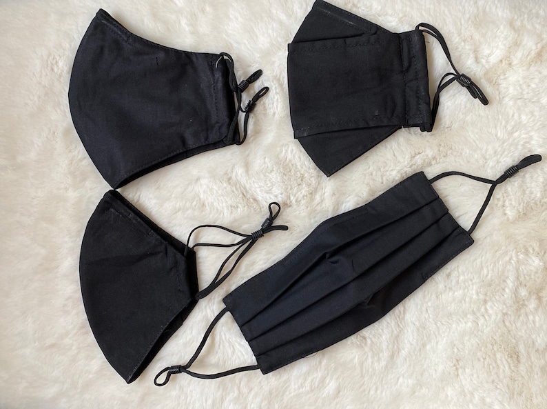 Black three layer cotton,mesh .Nose wire,Pocket filter,Adjustable Elastic