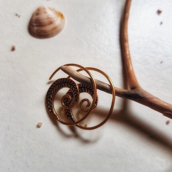 Sacred Geometry earrings bronze, golden spiral of life,  gift for her, festival jewellery, hoop earrings