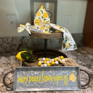 Lemon Tiered Tray, Easy Peasy Lemon Squeeze Tray, Lemonade Mini Rolling Pin, Beaded Garland, Lemon Wood House