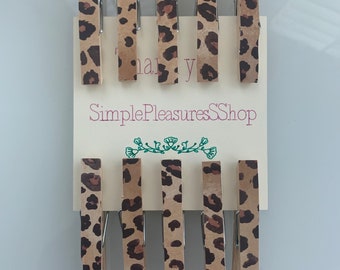 Leopard print clothespins, Animal print wood clothespins