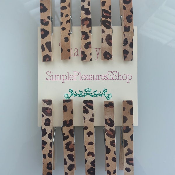 Leopard print clothespins, Animal print wood clothespins