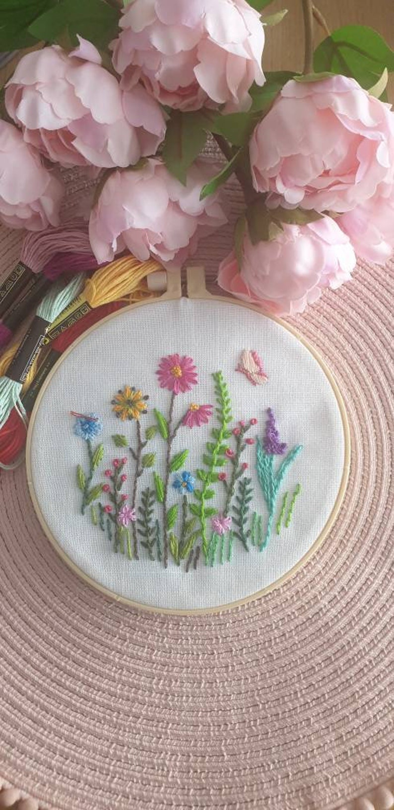 DIY Beginner Starter Embroidery Kit Floral Arrangement Etsy