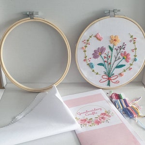DIY Beginner Starter Embroidery Kit Floral Bouquet
