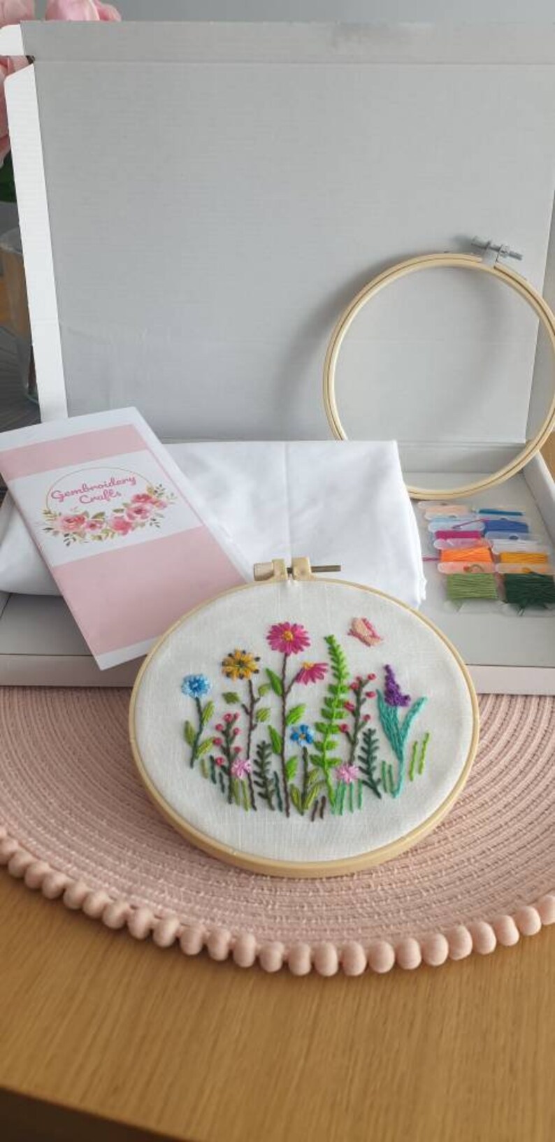 DIY Beginner Starter Embroidery Kit Floral Arrangement Etsy