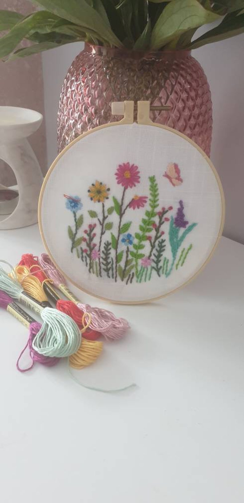 DIY Beginner Starter Embroidery Kit Floral Arrangement Etsy