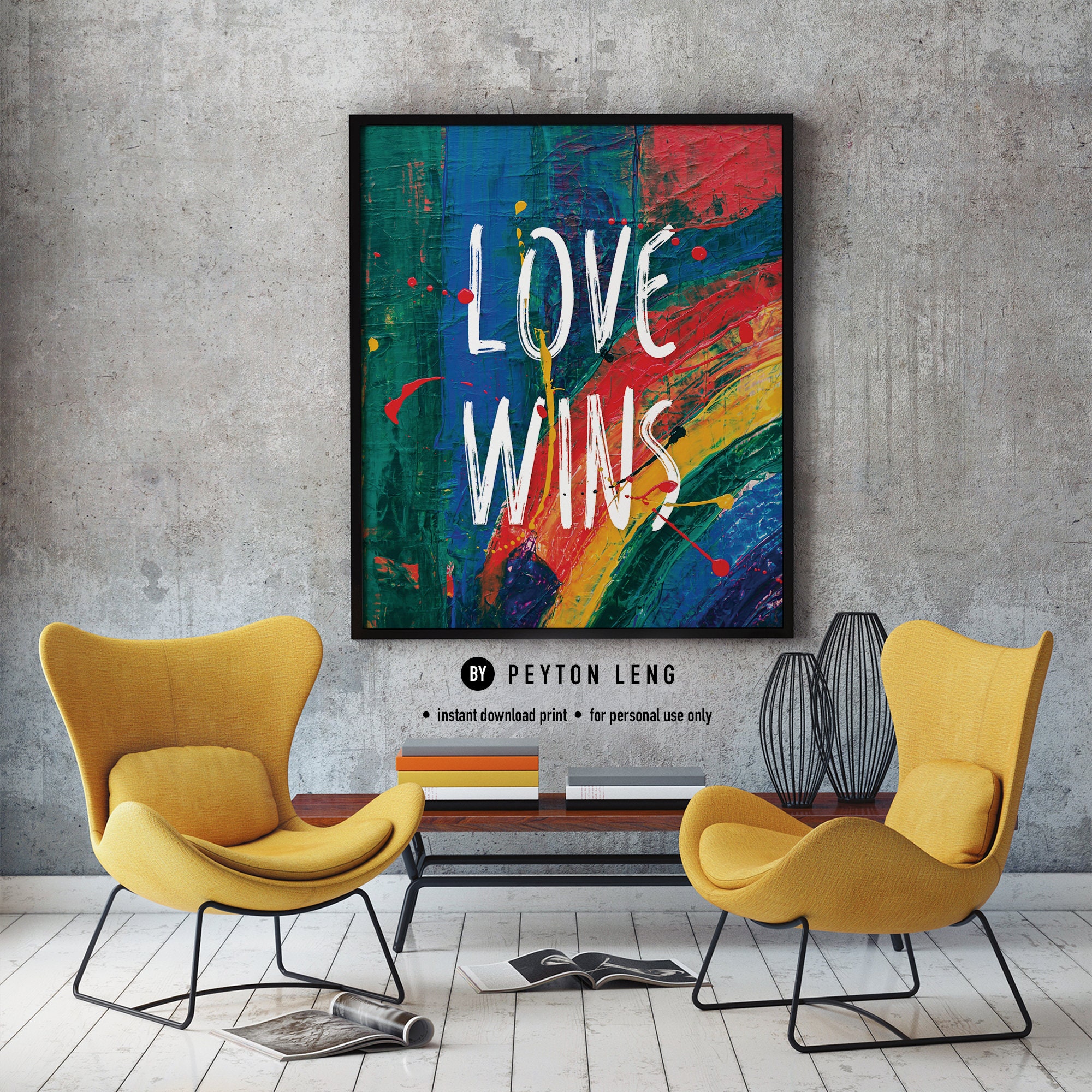 Love Wins Pride Poster Rainbow Wall Art Printable Poster Digital ...