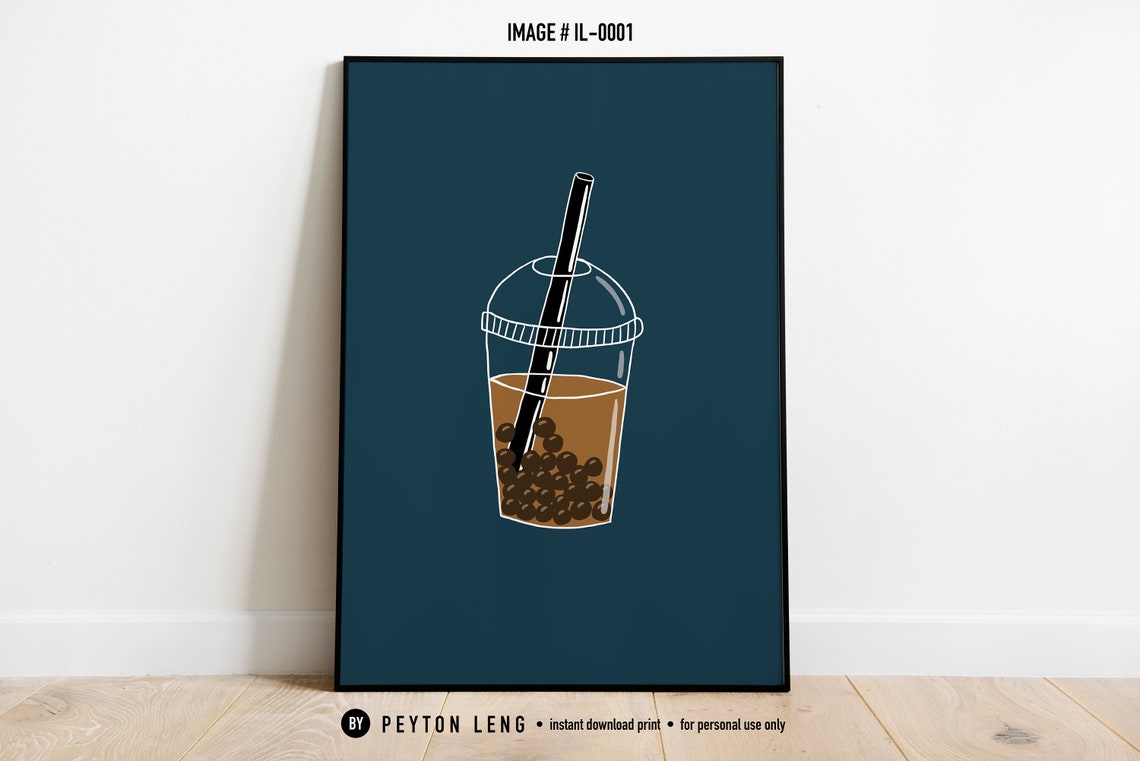 Boba Illustration Bubble Tea Wall Art Pop Art Digital Download Food Art