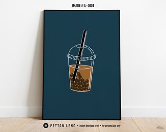 Boba Illustration Bubble Tea Wall Art Pop Art Digital Download Food Art Line Drawing Food Illustration Minimalist Design Poster Art Drawing