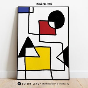 Printable Minimal Line Art Print Poster Contour Drawing Wall Art Nordic Graphic Art Simple Above Bed Abstract Black White Red Blue Mondrian
