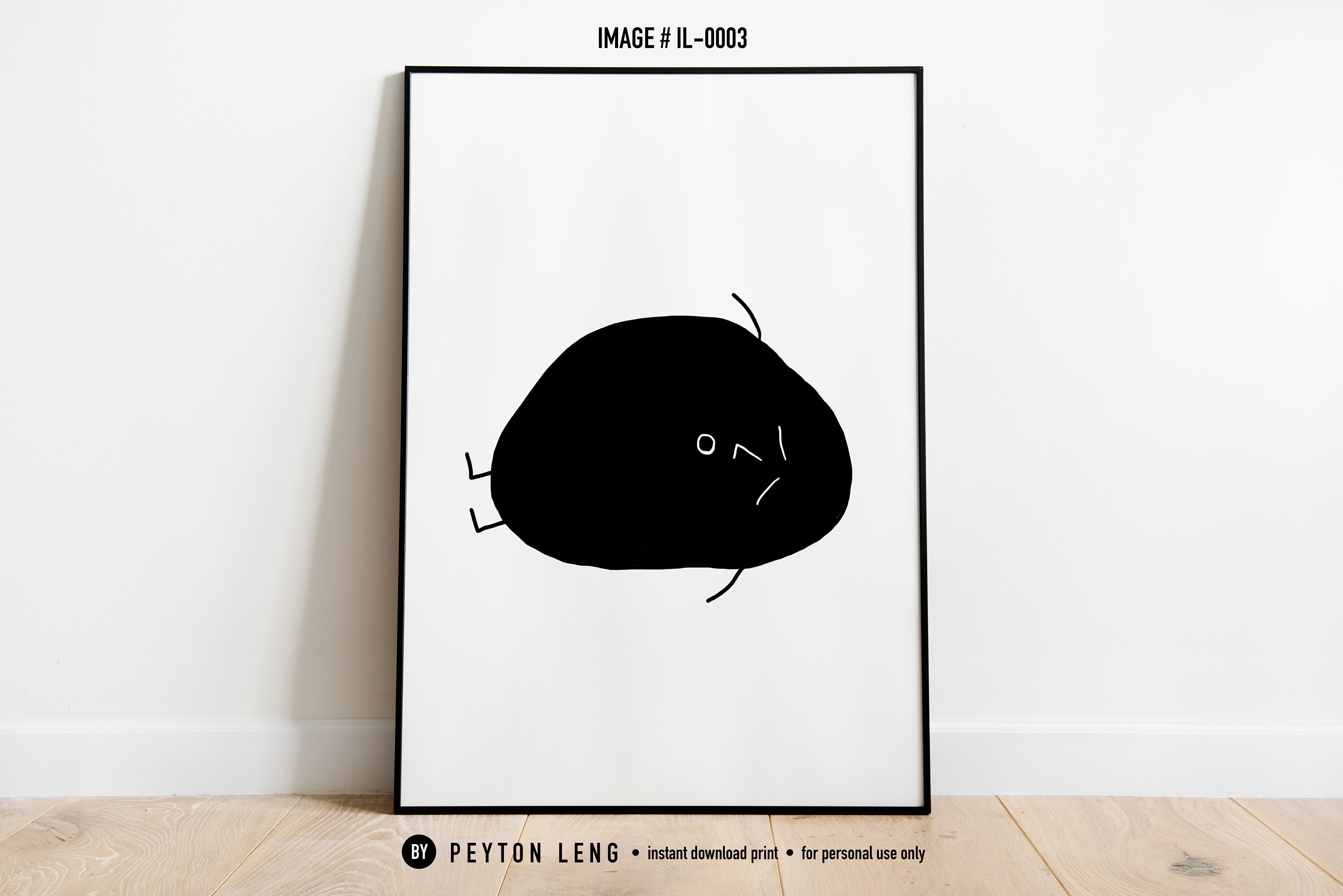 Sad Potato Man 2, Abstract Illustration, Print At Home, Modern Art, Block Print Style, Printable Art, Back and White Art , Instant Download