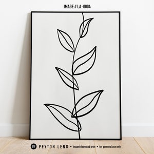 Line Flower Art Printable, Botanical line art Printable, Leaf Poster, Modern Art Decor, Scandinavian, Home Decor, Wall Decor, Minimalist Art