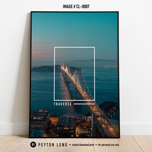San Francisco Wall Art, Bay Bridge, San Francisco Photo, California Wall Art, Pastel Print, Ocean Print, Digital Download, City Lights