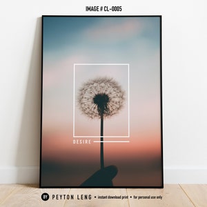Dandelion PRINTABLE ART Sunset Print Floral Wall Art Dandelion Poster Flower Print Minimalist Dandelion Wall Decor Pastel Print Serene Print