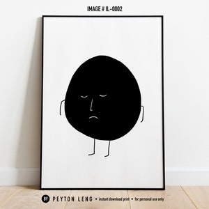 Sad Potato Man, Abstract Illustration, Print In Home, Modern Art, Block Print Style, Printable Art, Back and White Art , Download Instantly