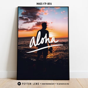 Aloha Printable Art, Sunset Print, Hawaiian Decor, Hawaii Print, Aloha Wall Art, Coastal Art, Typography Wall Art, Instant Download