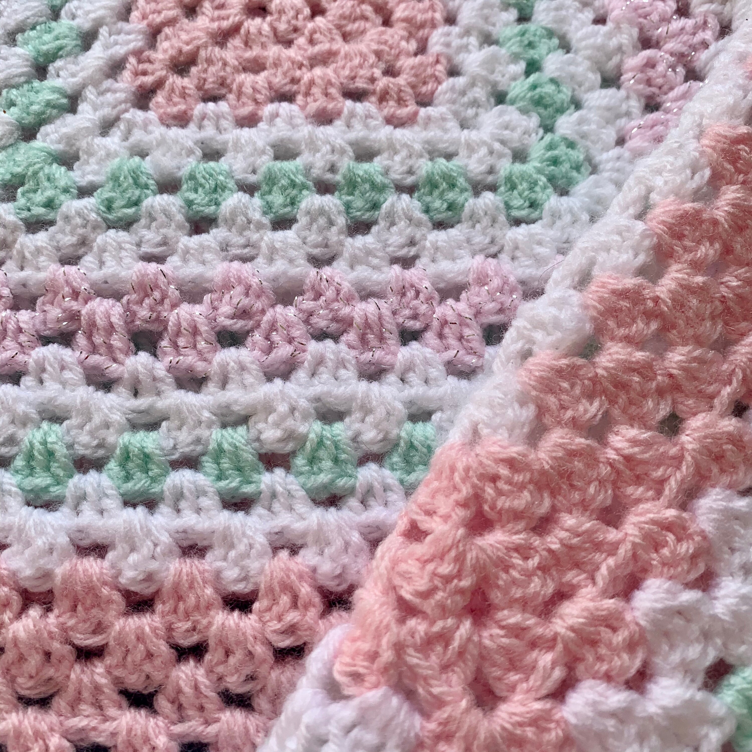 Crochet baby blanket in pink white green sparkles. Baby Etsy