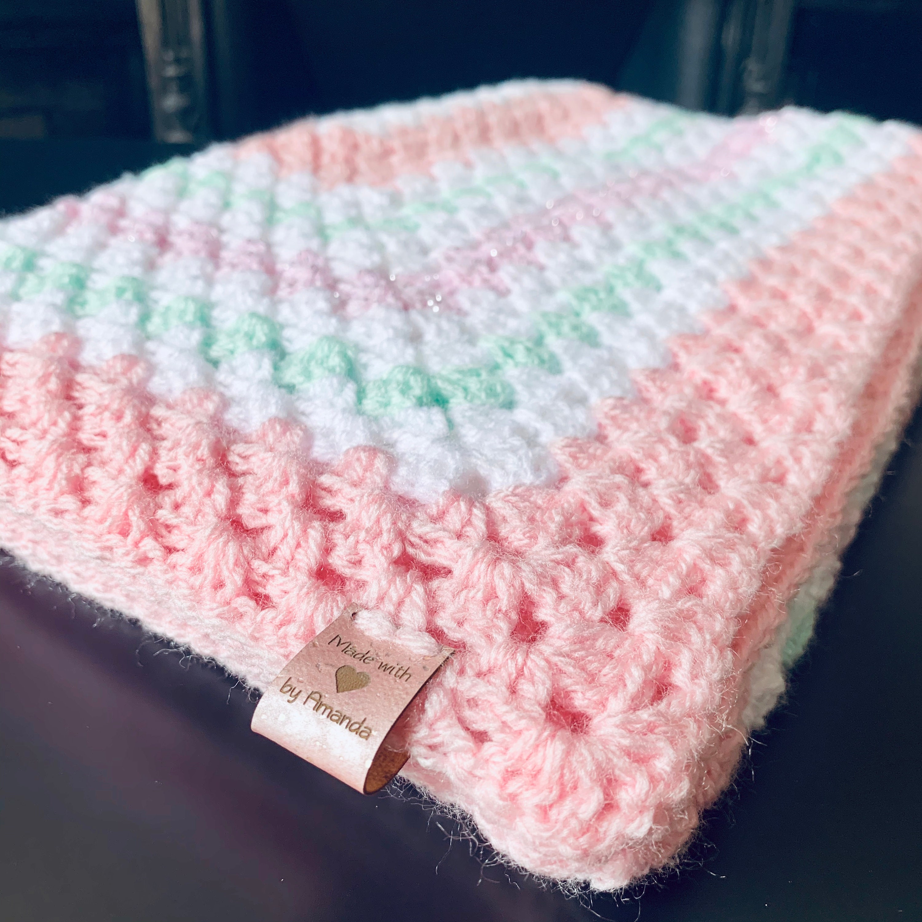 Crochet baby blanket in pink white green sparkles. Baby Etsy