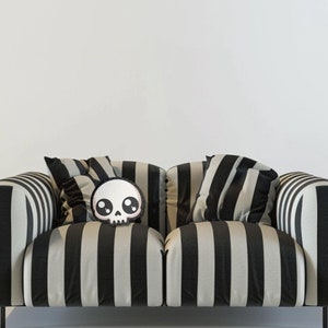 Chibi Skull Throw Pillow | Goth Halloween Decor | Spooky Throw Pillows | Gothmas Home Decor | Cute Skull Shaped Pillow | Kawaii Goth Decor