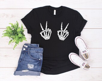 Funny Peace Skeleton Hands Halloween T-Shirt