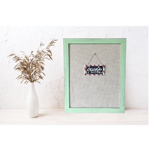 MINT GREEN JULEP Framed Fabric Corkboard Bulletin Board Linen Pin Board Memo Board Rustic Farmhouse Frame