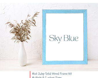 Blue FARMHOUSE DIY Picture Frame Kit - Solid Wood Frame - Rustic Finish - Custom Sizes!