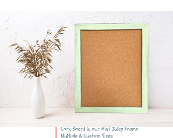 Farmhouse Bulletin Board / CORK BOARD - Mint Julep Solid Wood Frame! Multiple & Custom Sizes