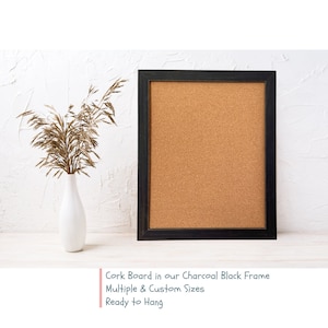 Farmhouse Bulletin Board Framed Rustic Solid Wood & Cork, Multiple Sizes charcoal black