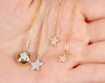 Diamond Star Necklace / Solid 14k Gold / Star Charm Pendant / Dainty Celestial Necklace / Gift for Her