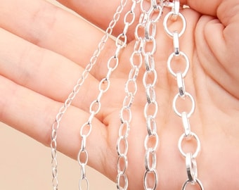 Real Solid 925 Sterling Silver Romy Rolo Oval Link Chain Necklace Made in  Italy – Tacos Y Mas