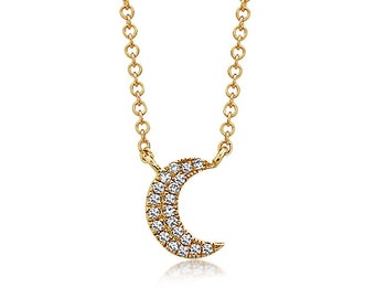 Diamond Moon Necklace / 14k Gold / Diamond Pendant / Diamond Choker / Dainty Necklace / Fine Jewelry / Gold Necklace / Celestial Jewelry