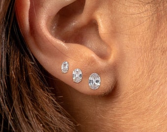 Solid 14k Gold Oval Simulated Diamond Stud Earrings