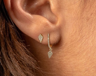 Diamond Kite Stud Earrings / Solid 14k Gold / Real Diamond / Dainty Earrings / Fine Jewelry / Small Studs / Genuine Diamond Earrings
