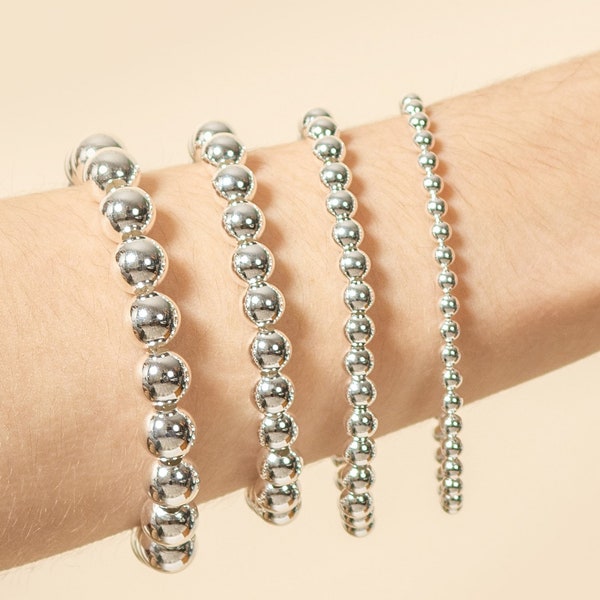 Silver Bead Bracelet / 925 Sterling Silver / Ball Bracelet / 4mm 6mm 8mm 10mm / 7 - 8 inch