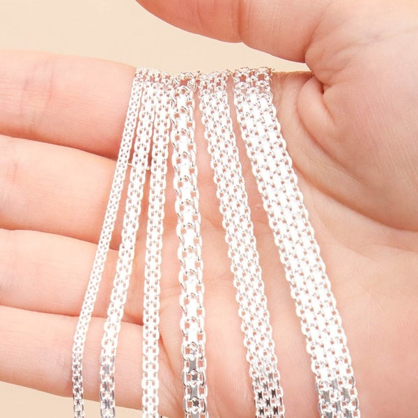 Silver Bismark Mesh Link Chain Necklace / Solid 925 Sterling Silver / Bizmark / 16 18 20 24 inch / Unisex Men's Women's / Gift for Him & Her