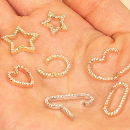 Elongated Oval 14K Solid Gold Enhancer Charm Pendant Lock Etsy Canada