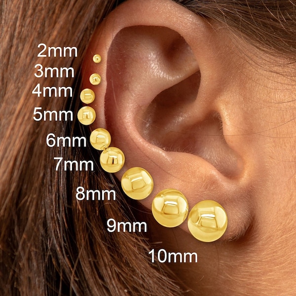 14k Yellow Gold Ball Stud Earrings / 2mm 3mm 4mm 5mm 6mm 7mm 8mm 9mm 10mm 12mm 14mm  / Gift for Her / Sold as Pairs