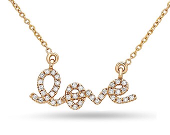 Pave Love Necklace Z812 The Silver Plaza Gold Love Script Neckalce