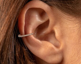 Diamond Ear Cuff Earring / Solid 14k Gold White Yellow Rose Black / Genuine Diamond / No Piercing Hinged Back Ear Cuff / Sold as singles