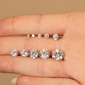 14k Solid Gold Diamond Stud Earring / Simulated Diamond / Round Diamond Solitaire Stud / Push Back / Unisex Men's Women's / Sold as Pairs