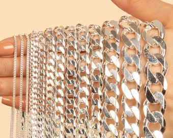 Zilveren Curb Link Ketting Ketting / 925 Sterling Zilver / Cubaanse Link Chain / 16 - 30 inch / Unisex Mannen Vrouwen / Cadeau voor Hem & Haar