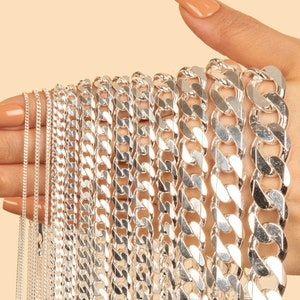 Silver Curb Link Chain Necklace / 925 Sterling Silver / Cuban Link Chain / 16 - 30 inch / Unisex Men's Women's / Gift for Him & Her