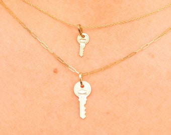 14k Gold Key Charm Necklace / 14k Yellow Gold Key Charm Pendant / Unisex Men's Women's / Gift for Him & Her