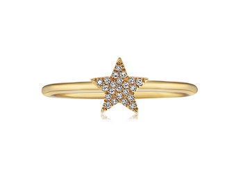 Diamond Star Ring / 14k Gold / Delicate Ring / Fine Jewelry / Pave Diamond / Stacking Ring / Star Diamond / Celestial Jewelry/Stunning Rings