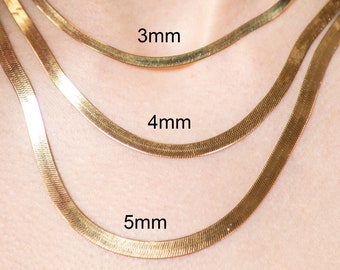 14k Gold Herringbone Necklace / Solid 14k Gold / 3mm 4mm 5mm 6mm / 16 18 20 24 inch / Snake Necklace / Gift for Her