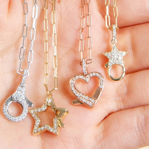 Diamond Lobster Clasp Necklace / Solid 14k Gold / Yellow White Etsy