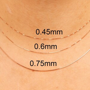 Solid 14k Rose Gold Box Chain Necklace / Delicate Dainty Chain for Pendants / 16 18 20 22 24 inch / Unisex Men's Women's / Gift