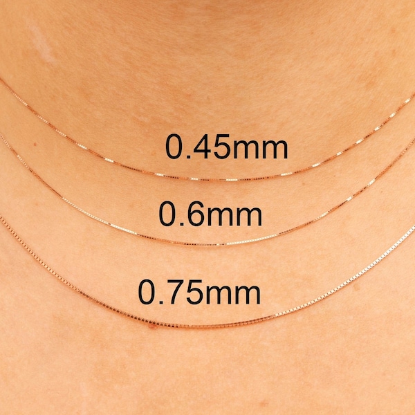 Solid 14k Rose Gold Box Chain Necklace / Delicate Dainty Chain for Pendants / 16 18 20 22 24 inch / Unisex Men's Women's / Gift